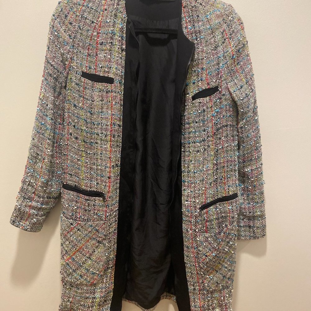 Gray Multicolor Tweed Longline Jacket